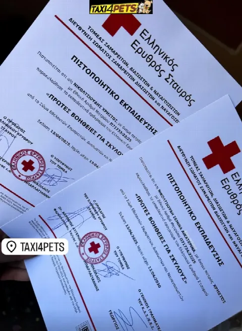 Πιστοποιητικά «Πρώτες Βοήθειες για Σκύλους» από τον Ελληνικό Ερυθρό Σταυρό